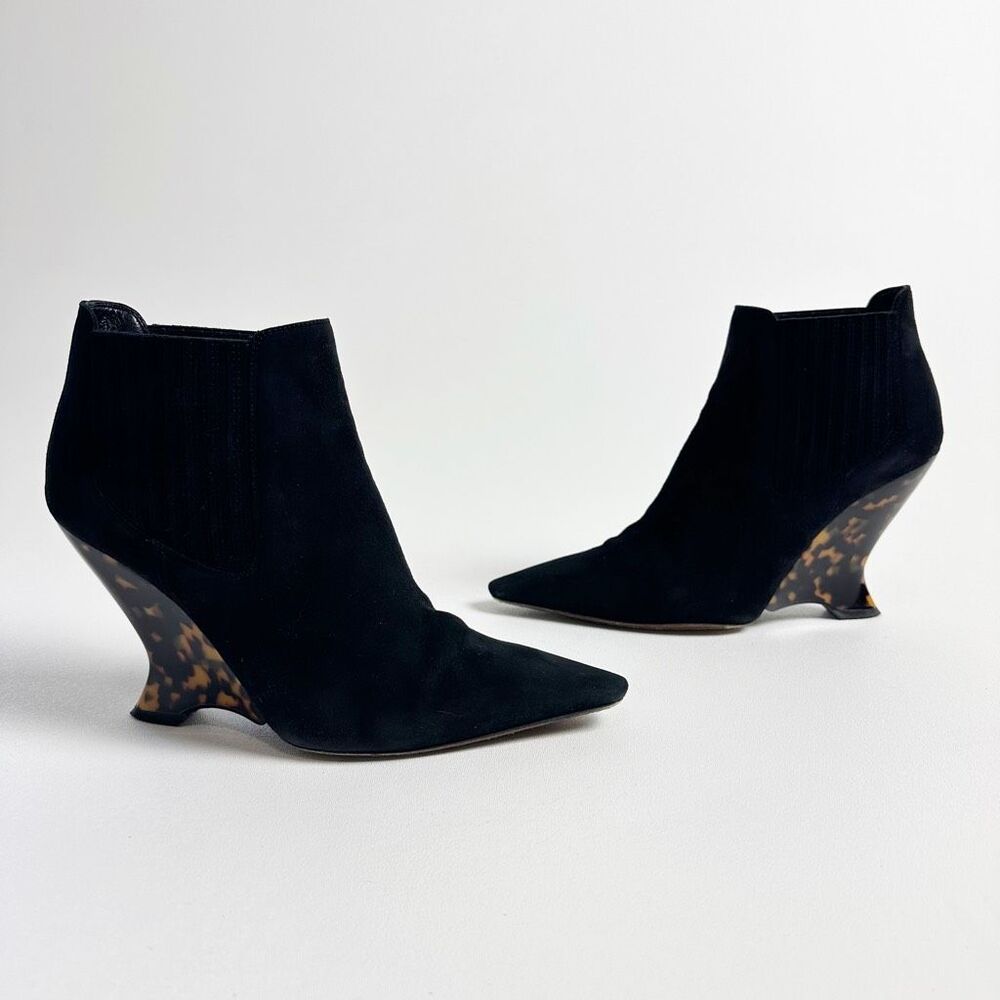 DIOR Optic-D Black Tortoiseshell Heel Ankle Boot Size 37.5 Pointed Toe Leather - Picture 6 of 16